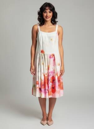 Robe mi-longue imprimé fleurs fines bretelles rouge PAUL BRIAL femme