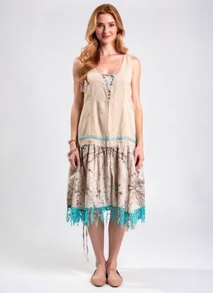 Robe mi-longue sans manche sans manche beige AKELA KEY femme