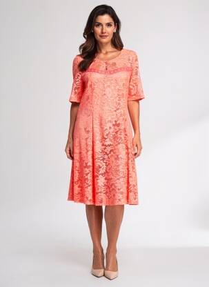 Robe mi-longue manches courtes manches courtes orange MOKA'S femme