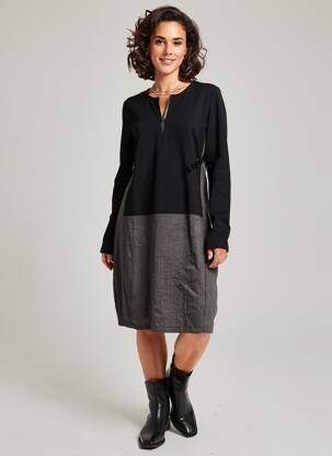 Robe mi-longue manches longues manches longues noir LAUREN VIDAL femme