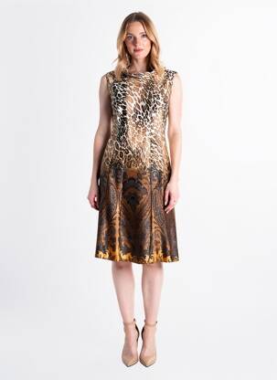 Robe mi-longue coupe fluide sans manche marron PAUL BRIAL femme