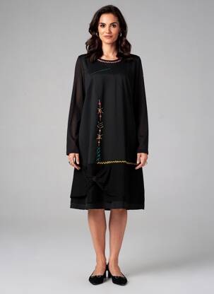 Robe mi-longue manches longues manches longues noir ALICE ET BARNABE femme