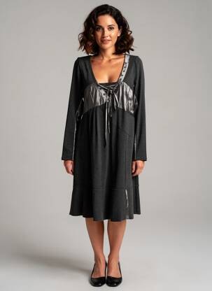 Robe mi-longue manches longues manches longues gris LAUREN VIDAL femme