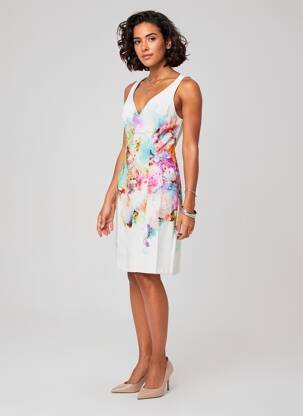 Robe mi-longue imprimé fleurs sans manche beige PAUL BRIAL femme
