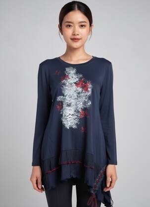 Robe mi-longue manches longues manches longues bleu DOUBLE JEU femme