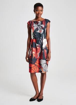 Robe mi-longue imprimé fleurs manches courtes rouge POUSSIERE D'ETOLE femme