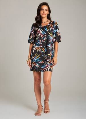 Robe courte manches 3/4 manches 3/4 noir POUSSIERE D'ETOLE femme