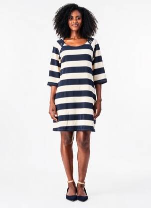 Robe courte manches 3/4 manches 3/4 bleu POUSSIERE D'ETOLE femme