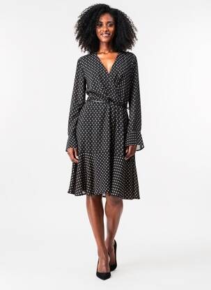 Robe mi-longue imprimé fantaisie manches longues noir PAUL BRIAL femme
