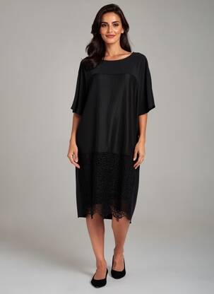 Robe mi-longue coupe fluide manches courtes noir ANDAMIO femme