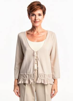 Gilet manches longues col rond beige TELMAIL femme