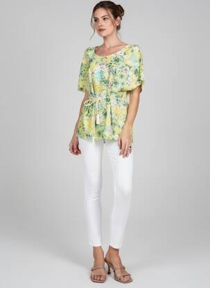 Tunique manches courtes tissage crêpe vert ANDAMIO femme