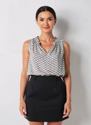 Top imprimé fantaisie sans manche noir LAUREN VIDAL femme