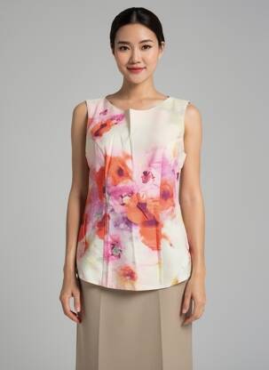 Top imprimé fantaisie sans manche rose PAUL BRIAL femme