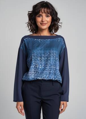 Blouse imprimé fantaisie manches longues bleu ANDAMIO femme