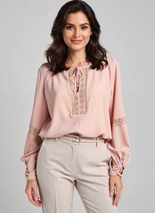 Blouse col rond manches longues rose DOUBLE JEU femme