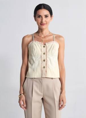 Top col carré fines bretelles beige PAUL BRIAL femme