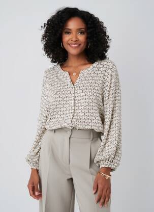 Blouse tissage popeline manches longues beige SOYACONCEPT femme