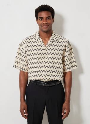 Chemise manches courtes imprimé fantaisie beige TIFFOSI homme