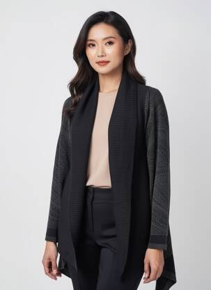 Gilet manches longues col châle noir KATMAI femme