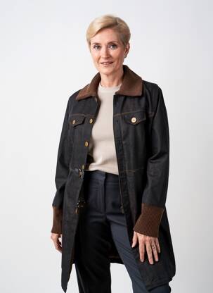 Manteau long coupe cintrée sans capuche noir CARNET DE BORD femme