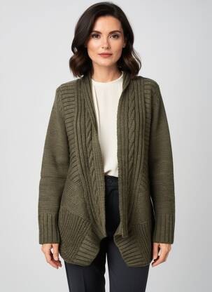 Gilet manches longues col châle vert YERSE femme