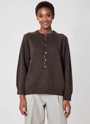 Pull tissage chiné manches longues marron YERSE femme