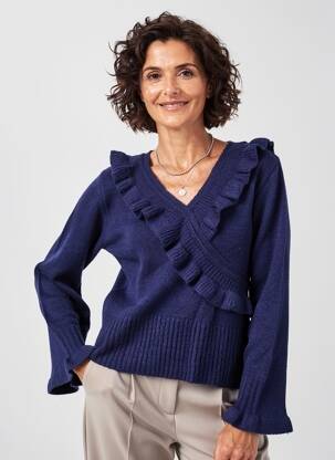 Pull coupe cintrée manches longues bleu FINETTE femme
