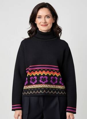 Pull col roulé coupe droite manches longues noir FINETTE femme