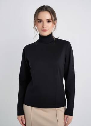 Pull col roulé coupe cintrée manches longues noir MONTAGUT femme