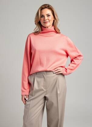 Pull col roulé coupe cintrée manches longues rose FINETTE femme