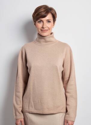 Pull col roulé tissage chiné manches longues beige FINETTE femme