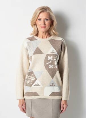 Pull coupe droite manches longues beige FINETTE femme
