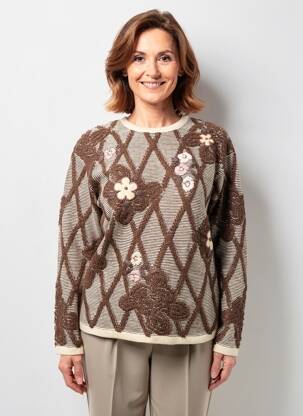 Pull coupe droite manches longues marron FINETTE femme
