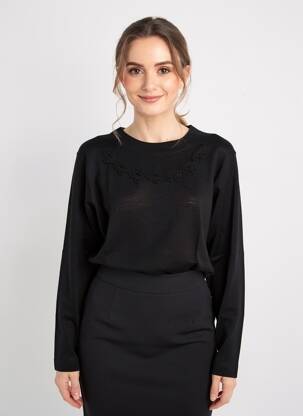 Pull coupe cintrée manches longues noir MONTAGUT femme
