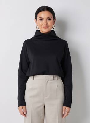Pull col roulé coupe droite manches longues noir MONTAGUT femme