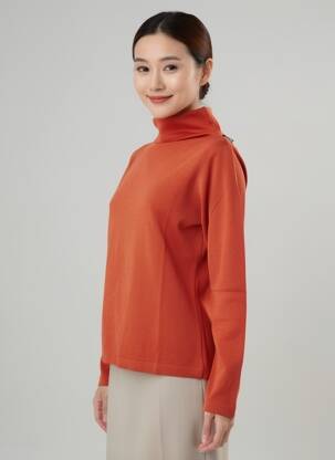 Pull col roulé coupe droite manches longues orange MONTAGUT femme