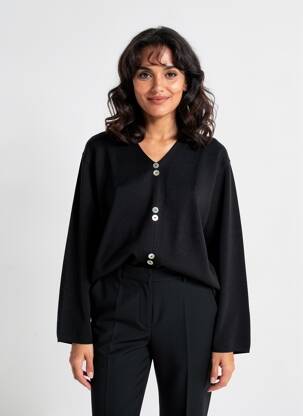 Pull coupe droite manches longues noir MONTAGUT femme