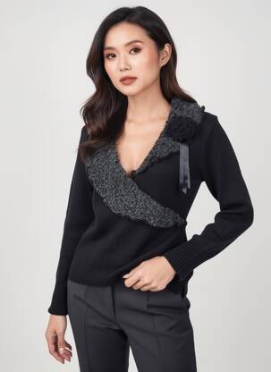 Pull coupe cintrée manches longues noir FINETTE femme