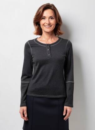 Top stretch manches longues gris FINETTE femme