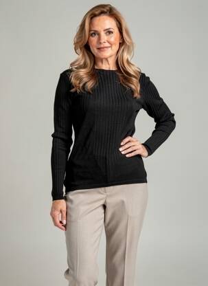 Pull coupe cintrée manches longues noir FINETTE femme