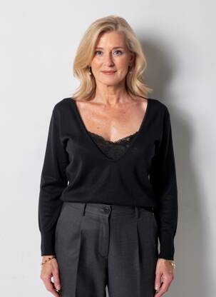 Pull coupe cintrée manches longues noir FINETTE femme
