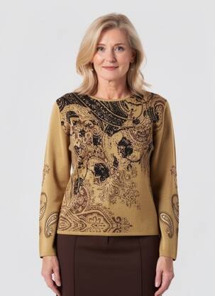 Pull coupe cintrée manches longues marron FINETTE femme