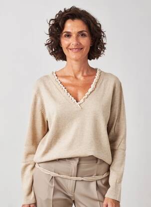 Pull tissage chiné manches longues beige FINETTE femme