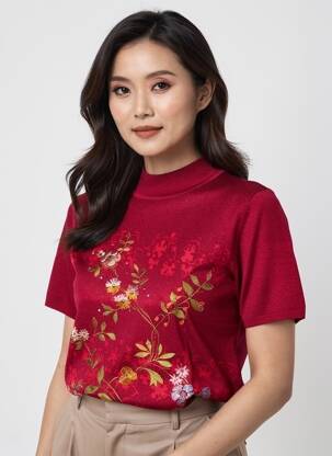 Top stretch manches courtes rouge FINETTE femme