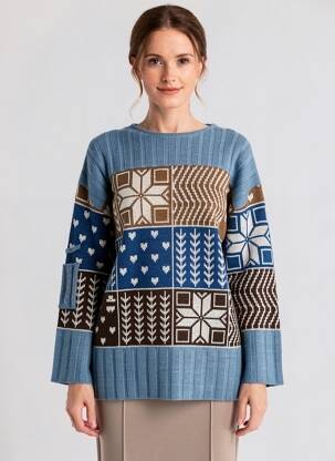 Pull coupe droite manches longues bleu CANNISSE femme