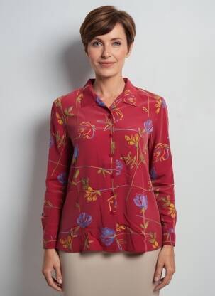 Chemisier imprimé fleurs manches longues rouge PRUNELLE femme