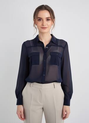 Chemisier tissage crêpe manches longues bleu BLACK MOJITO femme