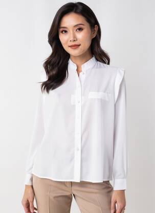 Chemisier col mao manches longues blanc PIER BÉ femme