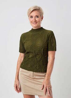 Top tissage crêpe manches courtes vert KATMAI femme